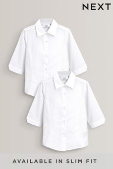 White Slim Fit 2 Pack Three Quarter Sleeve School Blouses (3-17yrs) (549965) | kr180 - kr270