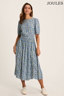 Синий - Joules Adele Floral Button Down Midi Dress With Slit (550420) | €75