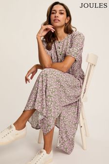 Joules Adele Green & Pink Floral Button Down Midi Dress with Slit (550434) | €87