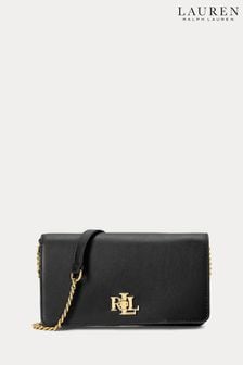 Czarny - Skórzana torebka crossbody Lauren Ralph Lauren z logo i łańcuszkiem (550515) | 565 zł