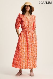 Joules Rosalie Pink V-Neck Frill Dress (550773) | 396 QAR