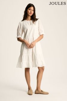 Joules Isabel White Cotton Broderie Dress (550815) | AED388