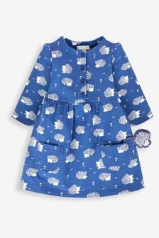 JoJo Maman Bébé Denim Blue Hedgehog Girls' Button Front Dress (551044) | SGD 45