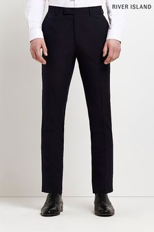 River Island Navy Blue Skinny Twill Suit Trousers (551062) | 246 SAR