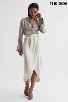 Reiss Ivory Tyra Silk High-Low Wrap Skirt (551400) | AED1,930