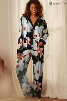 B by Ted Baker Pyjama-Set aus Jersey-Viskose mit Knopfleiste, Anthrazitgrau
