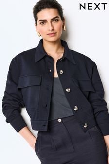 Navy Blue Lightweight Utility Button Front Smart Jersey Shirt Jacket (551725) | $48