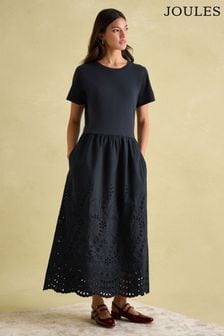 Joules Reid Navy Broderie 100% Cotton Dress (551870) | $103