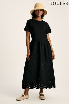 Joules Reid Black Broderie 100% Cotton Dress (551900) | $103