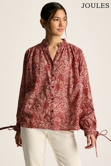 Joules Anna Rust Brown Frill Neck Blouse (551963) | OMR28