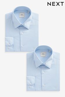 Blue Regular Fit Single Cuff Easy Care Shirts 2 Pack (552071) | $56