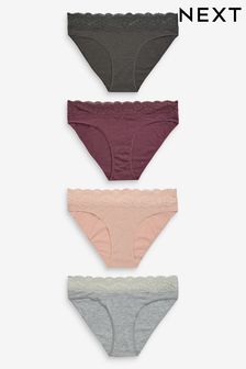 Cotton and Lace Knickers 4 Pack