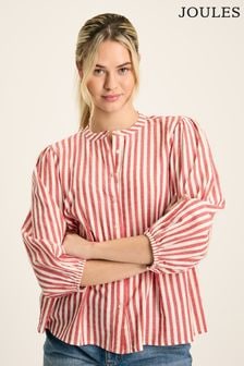 Joules Rowan Red/White Gathered Sleeve Blouse (552205) | $103