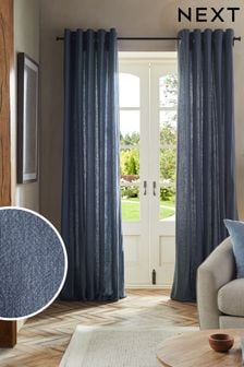 Blue Washed Cotton Linen Eyelet Lined Curtains (552519) | CA$118 - CA$272