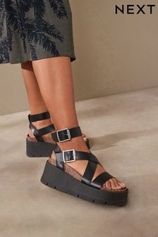Black Ultra Chunky Flatform Sandals (552696) | LEI 348