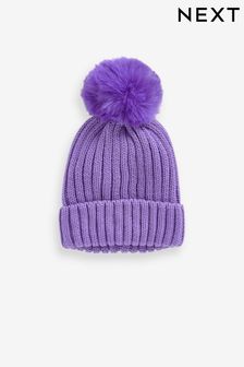 Purple Chunky Rib Pom Pom Beanie Hat (3mths-16yrs) (552704) | KRW12,800 - KRW21,300