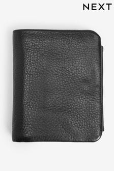Black Leather Zipped Pocket Trifold Wallet (553157) | kr282