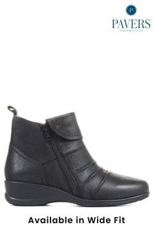 黑色 - Pavers 女裝雙拉鍊皮革短靴 (553286) | NT$2,240