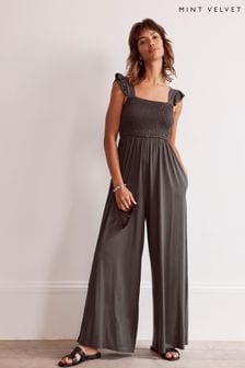 Mint Velvet Jumpsuit mit weitem Bein und Rüschen, Khaki (553501) | 60 €