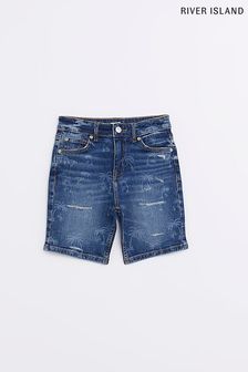 Modre fantovske kratke hlače iz denima s potiskom palm River Island (553643) | €9