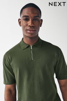 Green Knitted Regular Fit Zip Polo Shirt (553876) | $36