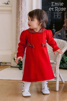 Emile Et Rose Red Knitted Bow Detail Christmas Dress & Tights
