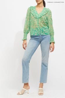 French Connection Green Camille Hallie Crinkle Top (554081) | €27