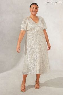 Live Unlimited Nude Curve Champagne Ruched Front Sequin Dress (554641) | €78
