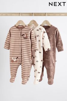 Chocolate Brown - 3 Pack Baby Sleepsuits (0mths-2yrs) (555630) | BGN57 - BGN63