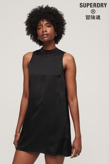 Superdry Black Satin High Neck Mini Dress (555893) | kr895