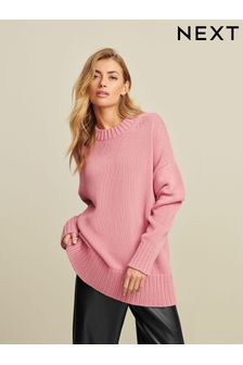 Svetlo roza - Prevelik pulover z okroglim ovratnikom (555928) | €38