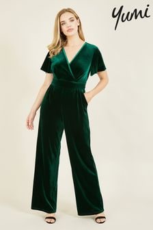 Yumi Dark Green Jumpsuit With Angel Sleeves (556189) | $111