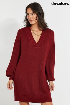 Czerwony - Dzianinowa sukienka swetrowa Threadbare z dekoltem w szpic (556380) | 190 zł