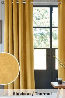 Ochre Honey Yellow Soft Velour Eyelet Lined Curtains (556537) | €73 - €171
