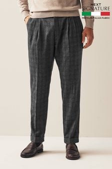 Navy Blue Check Nova Fides Italian Fabric Trousers With Wool (556732) | $95