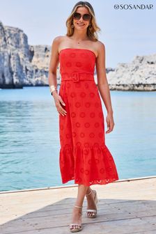 Sosandar Red Broderie Bandeau Belted Dress (556854) | €112