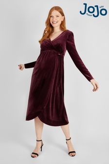 JoJo Maman Bébé Burgundy Red Velvet Wrap Maternity & Nursing Dress (557170) | $103