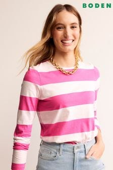 Pink White - Boden Bea Long Sleeve Breton T-shirt (557198) | kr510