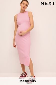Pink Maternity Ribbed MIdaxi Dress (557421) | SGD 46
