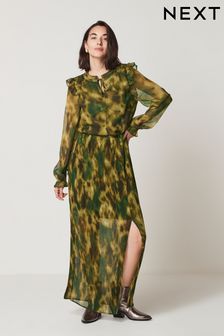 Green Long Sleeve Chiffon Maxi Dress (557524) | ₪ 140