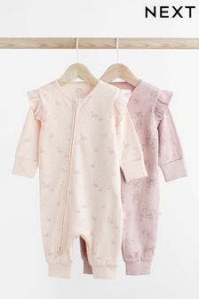 Pink Ballerina Footless Rib Zip Sleepsuits 2 Pack (0-3yrs) (557611) | ₪ 62 - ₪ 70