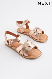 Rose Gold Standard Fit (F) Leather Woven Sandals (557692) | €30 - €39