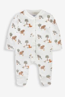 JoJo Maman Bébé Cream Woodland Print Cotton Baby Sleepsuit (557845) | Kč795