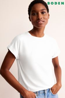 White - Boden Turnback Cuff Crew T-shirt (557974) | kr550