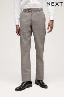 Taupe Skinny Fit Trimmed Check Suit: Trousers (557976) | 247 QAR
