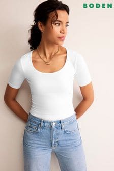 Белый - Двухслойная футболка с глубоким вырезом Boden (558550) | €44