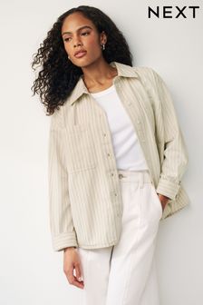 Salbeigrün und Weiß gestreift - Hemdjacke aus Baumwolle (558563) | 49 €