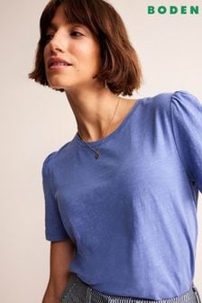 Boden Blue Cotton Puff Sleeve T-Shirt (558637) | 124 QAR