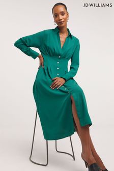 Rochie midi tip cămașă cu cusături Verde Jd Williams Forest Verde (559147) | 215 LEI