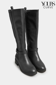 Yours Curve Black Wide Fit Extra-Wide Fit Metal Strap Knee Boots (559302) | ₪ 277